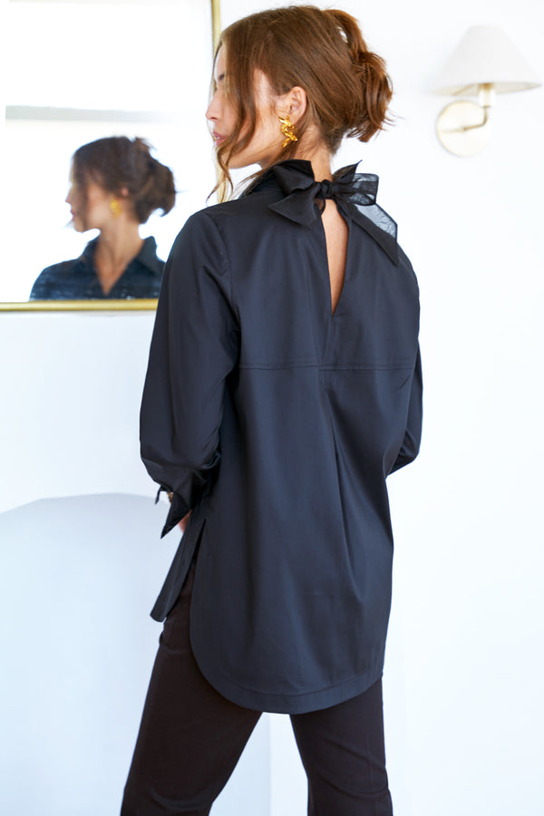finley Sylvie Silky poplin blouse with an organza tie back and long sleeves
