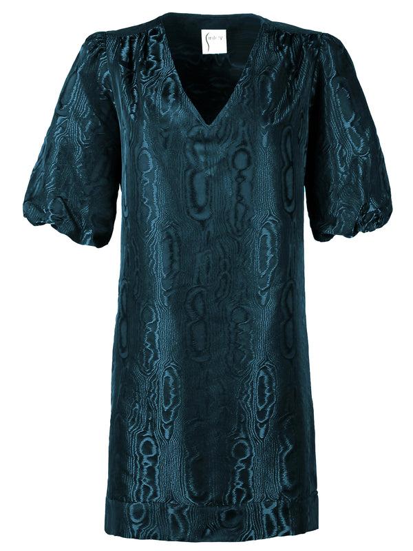 Finley Tish Blue Moire Jacquard Popover Dress With Short Puff Sleeves