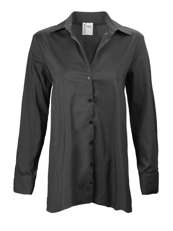 finley Trapeze Top Black tunic top with a relaxed A-line shape