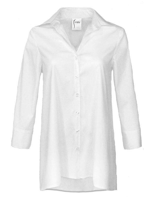 Finley Trapeze Top White 3/4 Sleeve Blouse With A Relaxed A-line Shape
