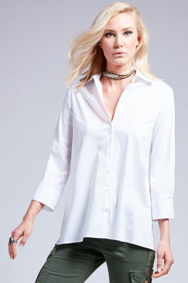 Finley Trapeze Top White 3/4 Sleeve Blouse With A Relaxed A-line Shape
