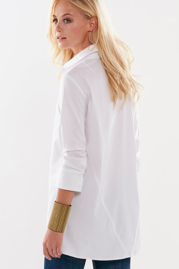 Finley Trapeze Top White 3/4 Sleeve Blouse With A Relaxed A-line Shape