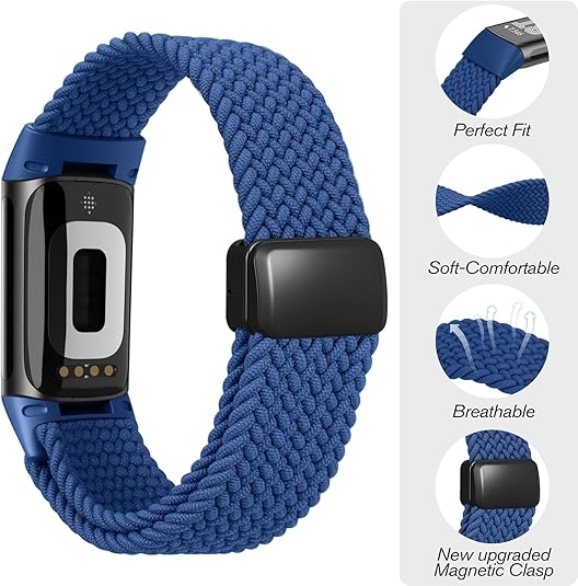 Fintie Fitbit Charge 6/5 Soft Woven Nylon Sport Strap Magnetic Braided Stretchy Band | Fintie