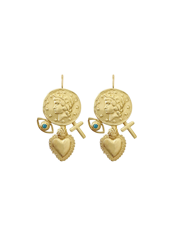 fiorina Gold Jumbo Penny Charm Earrings