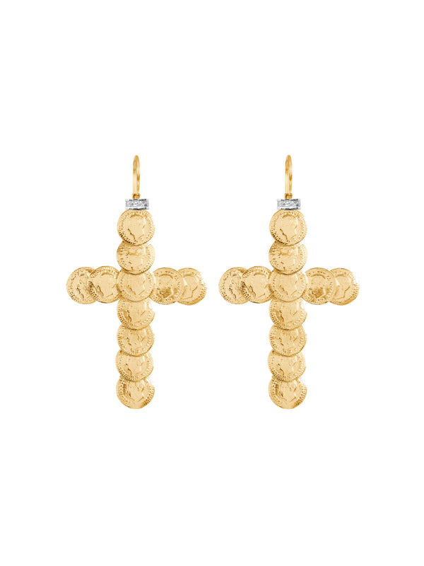 fiorina Gold Saint Liberus Cross Earrings