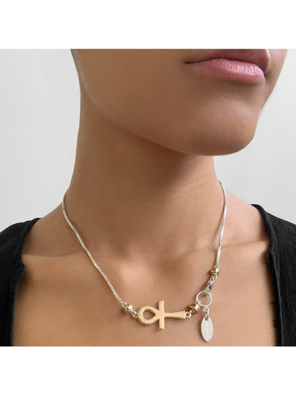 Fiorina Gold & Silver Ankh Necklace