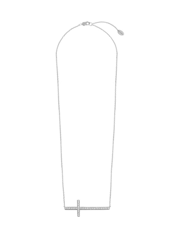 Fiorina Large Gold & Diamond Side Cross Necklace