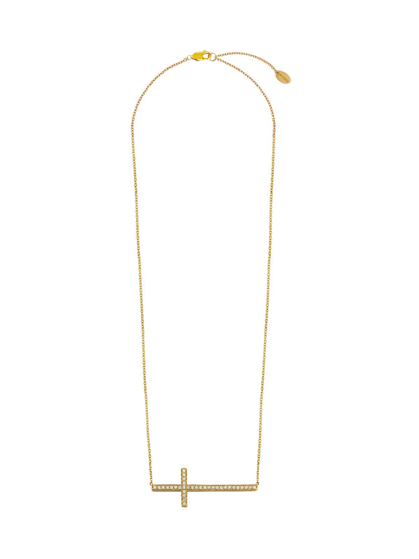 fiorina Large Gold & Diamond Side Cross Necklace