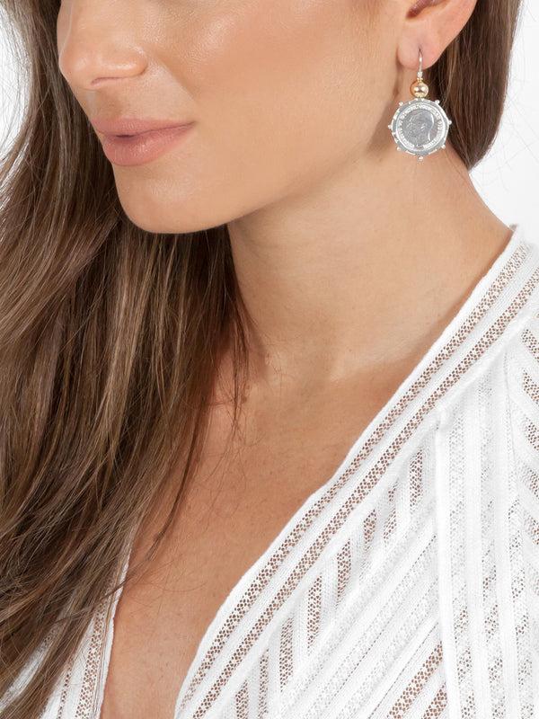 Fiorina Silver Encased 3p Coin Earrings