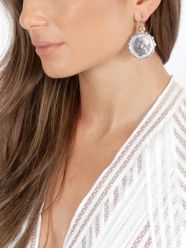 Fiorina Silver Encased Parliament Coin Earrings