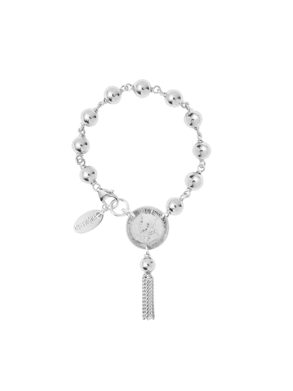 fiorina Silver Rosary Tassel Bracelet