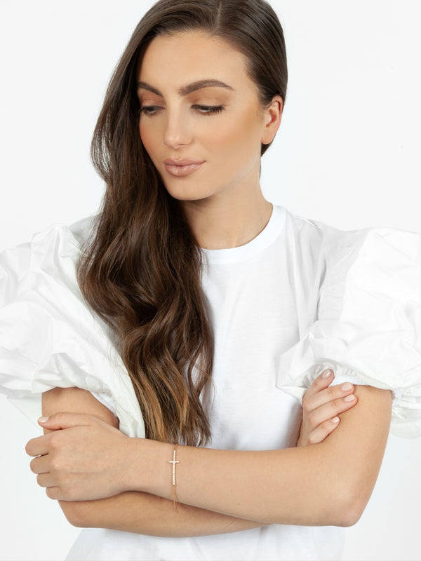 Fiorina Large Gold & Diamond Side Cross Bracelet 14ct Rose Gold (pre Order)Variant Sold Out Or Unavailable