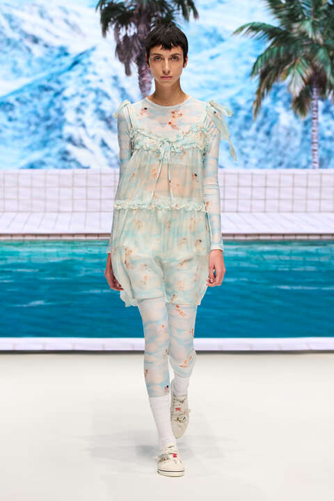 Fiorucci Beatitudo Print Silk Chiffon Mini Dress Blue