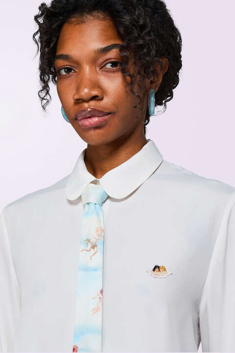 Fiorucci Angels Patch Crepe De Chine Shirt White