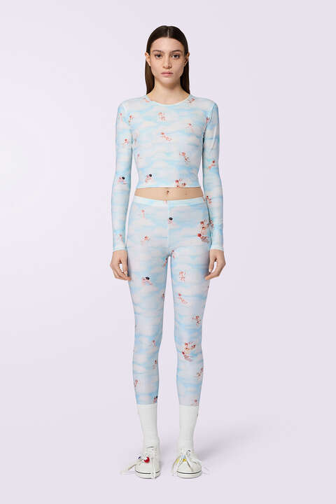 Fiorucci Beatitudo Print Long Sleeve Crop Top Blue