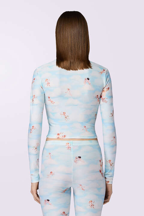 Fiorucci Beatitudo Print Long Sleeve Crop Top Blue