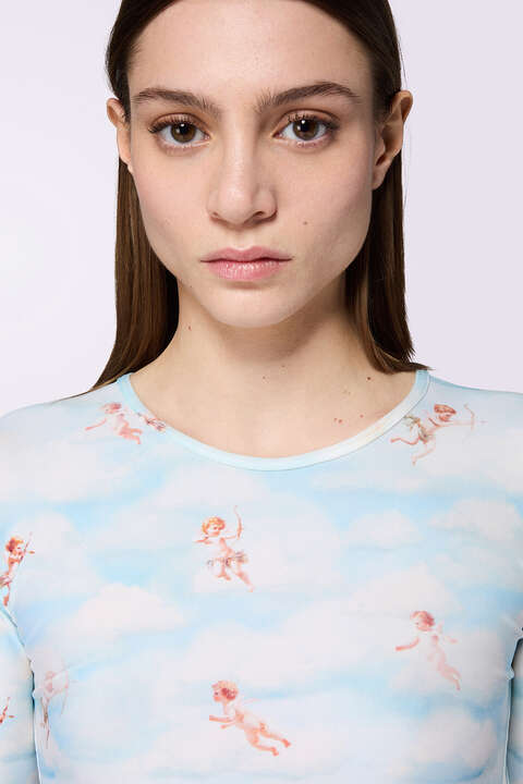 Fiorucci Beatitudo Print Long Sleeve Crop Top Blue