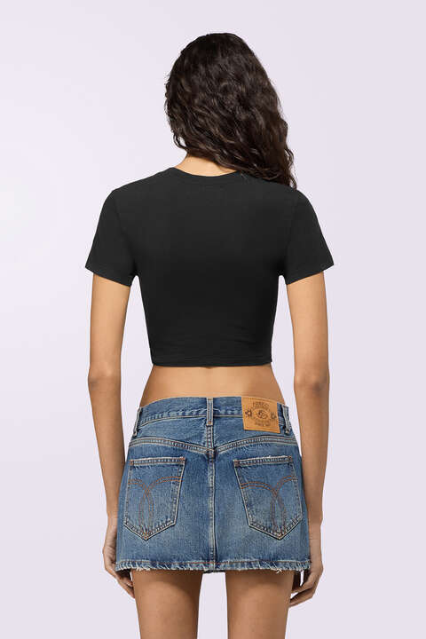 Fiorucci Cherry Mouth Graphic Crop T-Shirt Black