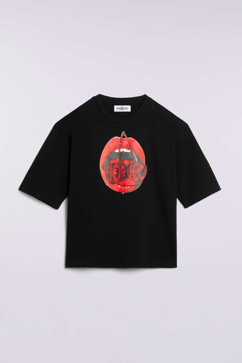 Fiorucci Cherry Mouth Graphic T-Shirt Black