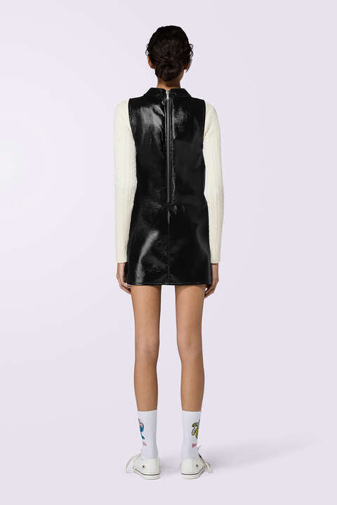 Fiorucci Collar Cutout Vinyl Mini Dress Black