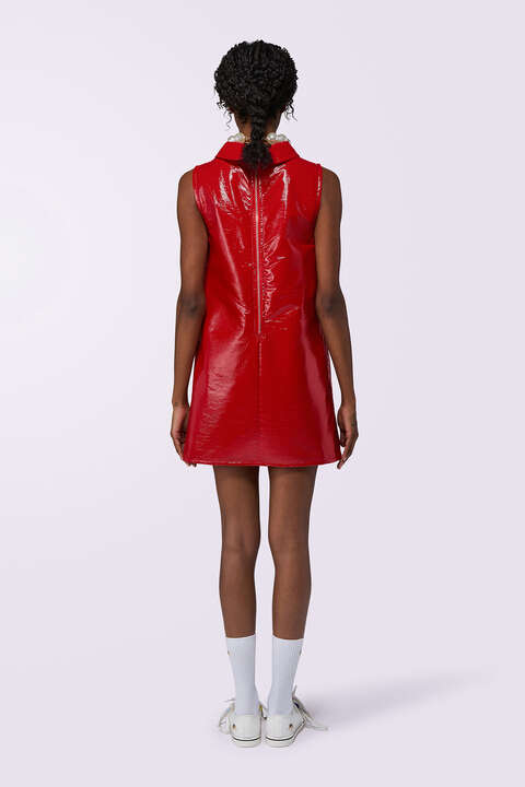 Fiorucci Collar Cutout Vinyl Mini Dress Red