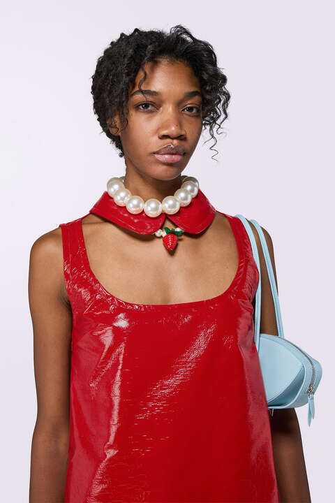 Fiorucci Collar Cutout Vinyl Mini Dress Red