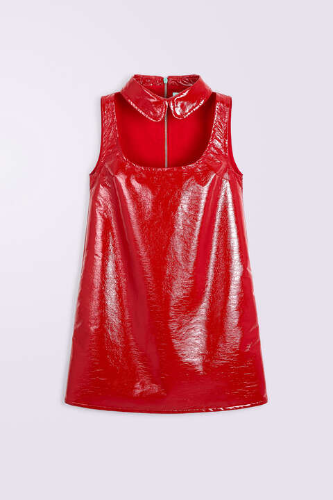 Fiorucci Collar Cutout Vinyl Mini Dress Red