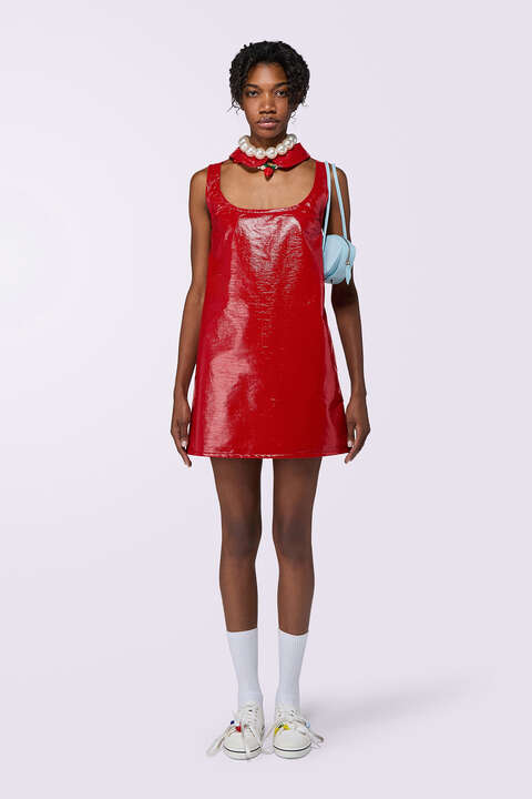 fiorucci Collar Cutout Vinyl Mini Dress Red