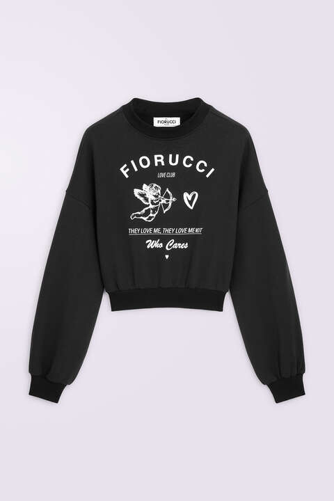 Fiorucci Cupid Love Club Crop Sweatshirt Black