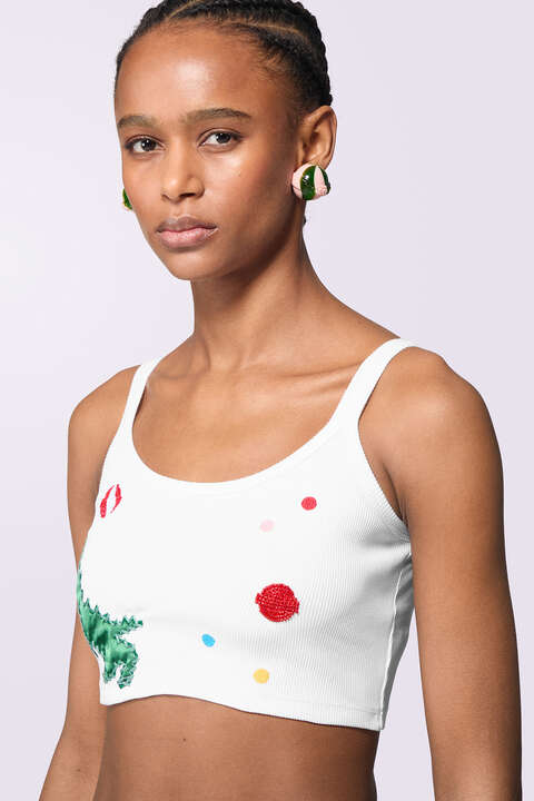 Fiorucci Dinosaur Crop Tank Top White