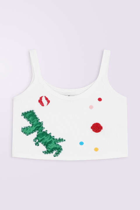 Fiorucci Dinosaur Crop Tank Top White