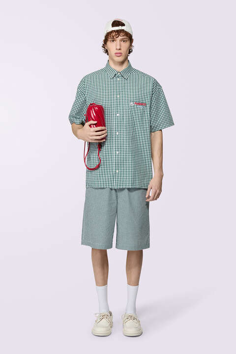 Fiorucci Gingham Logo Bowling Shirt Green