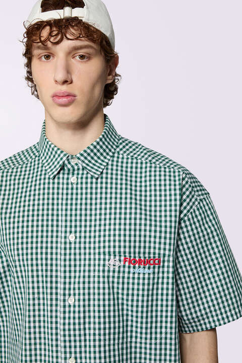 Fiorucci Gingham Logo Bowling Shirt Green
