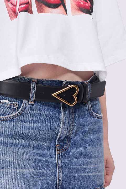 Fiorucci Heart Leather Belt Black