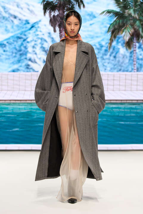 Fiorucci Herringbone Maxi Coat Gray