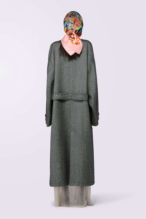 Fiorucci Herringbone Maxi Coat Gray