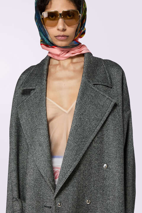 Fiorucci Herringbone Maxi Coat Gray