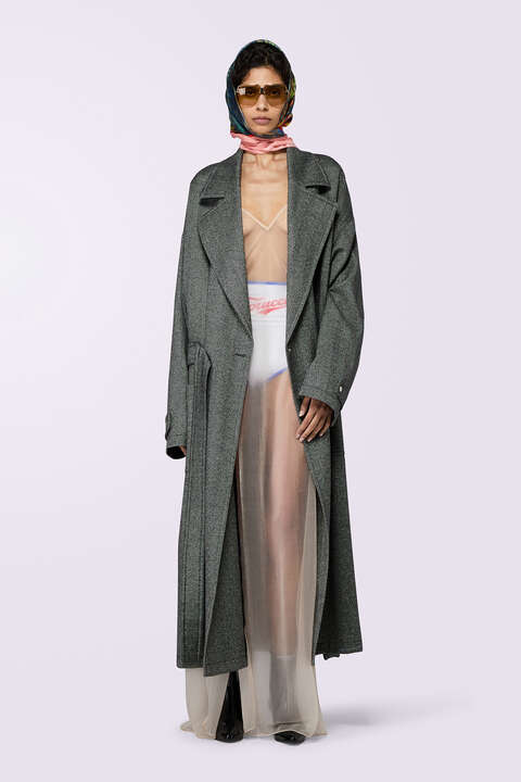 fiorucci Herringbone Maxi Coat Gray