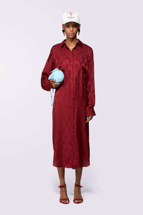 fiorucci Kissing Angels Jacquard Shirt Dress Red