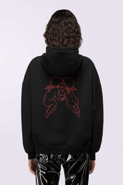 Fiorucci Kissing Angels Love Relaxed Hoodie Black