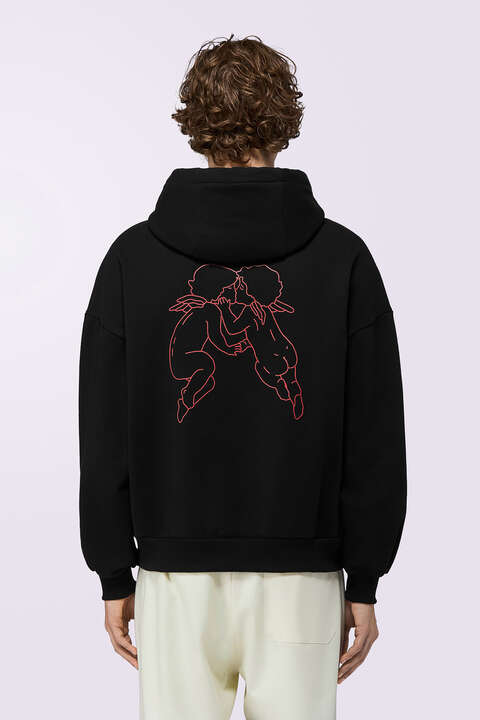 Fiorucci Kissing Angels Love Relaxed Hoodie Black