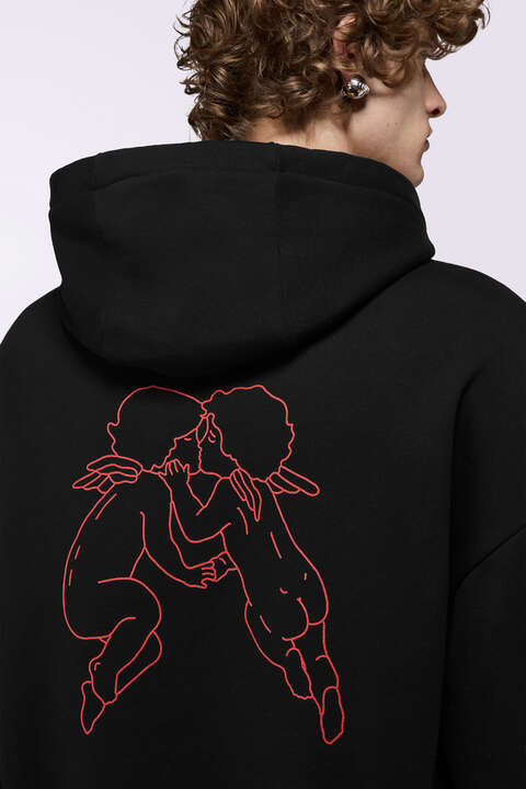 Fiorucci Kissing Angels Love Relaxed Hoodie Black
