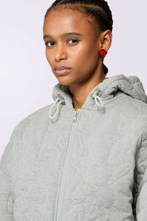 Fiorucci Kissing Angels Quilted Hoodie Grey