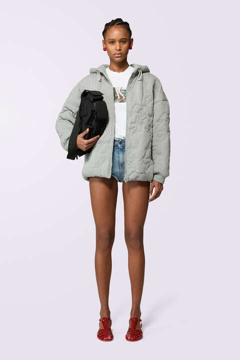 fiorucci Kissing Angels Quilted Hoodie Grey