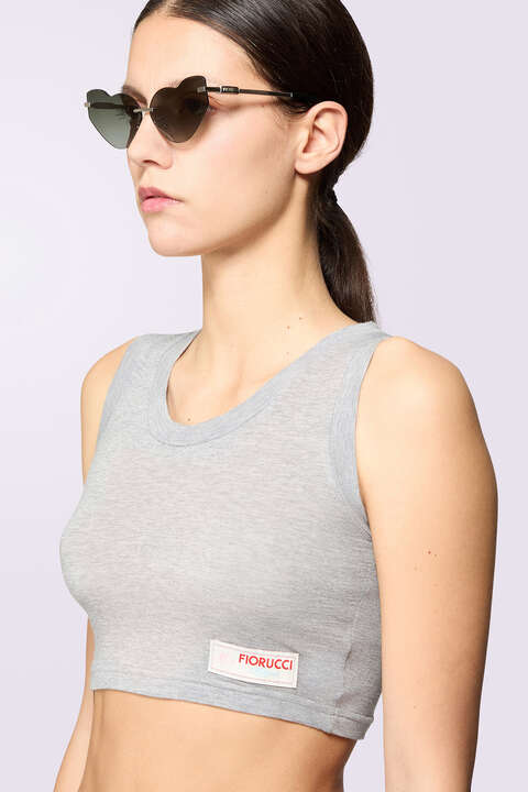 Fiorucci Label Jersey Bra Top Grey