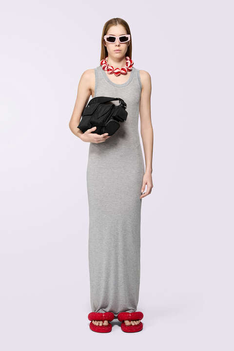 fiorucci Label Jersey Maxi Dress Grey