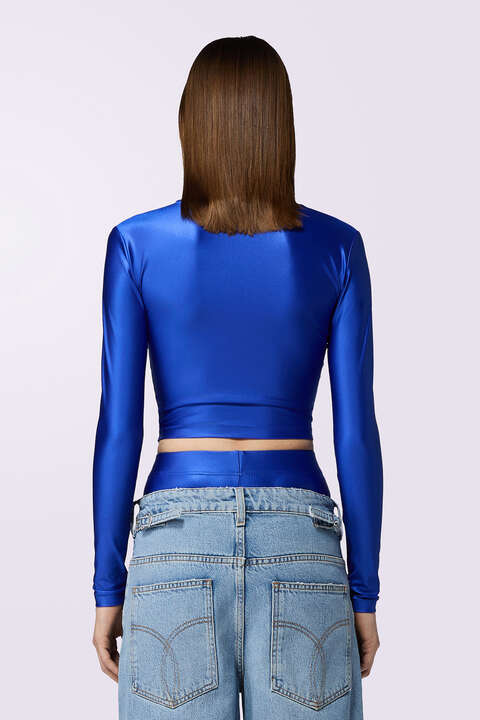 Fiorucci Label Long Sleeve Crop Top Blue