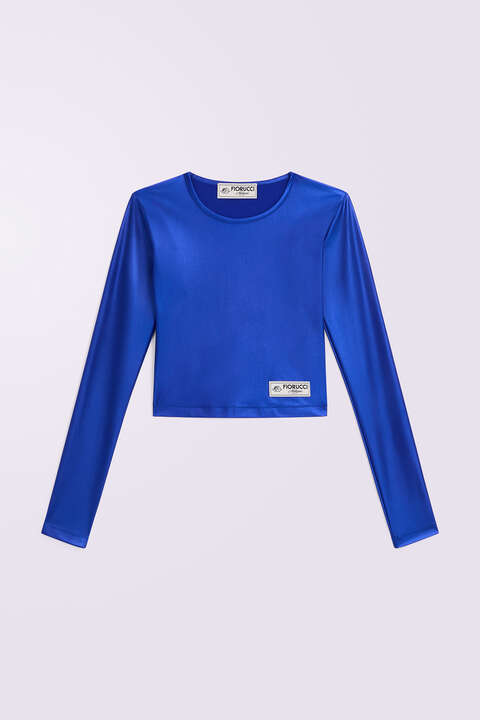 Fiorucci Label Long Sleeve Crop Top Blue