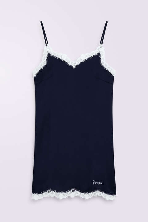 Fiorucci Lace Trim Slip Mini Dress Navy