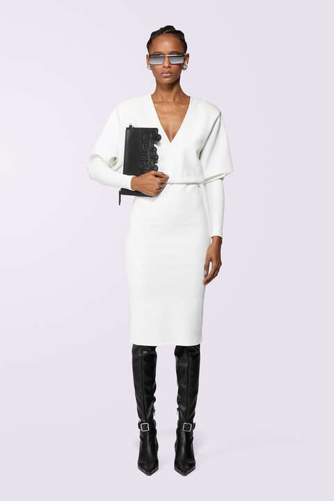 fiorucci Puff Sleeve Jersey Midi Dress White